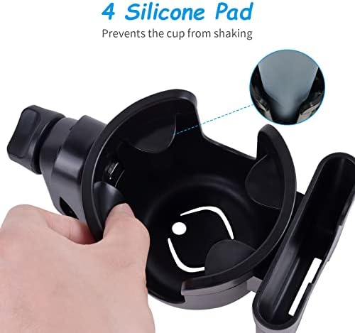 Netspower Cup Holder Stroller/Pushchair Cup Holder Baby Bottle Organizer 2 in 1Cup/Phone Holder Coffee Water Drink Bottle Plastic Adjustable Black Holder for Pram Baby Buggy Bike Wheelchair