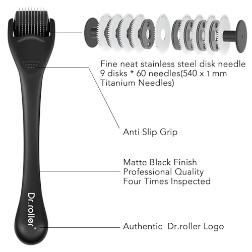 Dr.roller Derma Roller 1mm for Hair Growth, Microneedling Roller for Face Scalp, Beard Roller for Beard Growth, Micro Needling Roller Titanium Derma Roller for Men and Women Skin Care