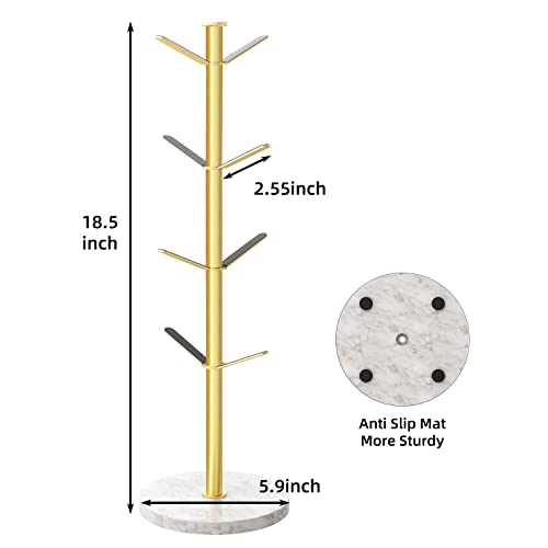 Gypie Gold Mug Holder Tree With Marble Base, 8 Hooks Coffee Cups Holder Stand, New Upgrad Stable Removable Mug Rack For Kitchen Cafe #TOP5