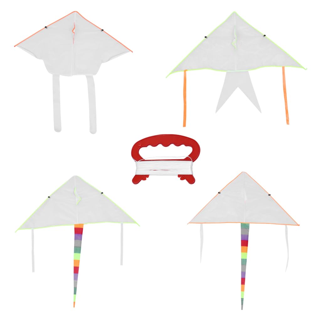 Beaupretty 4 Pack Diy Blank Kite Kit for Kids with Swivel Lines White Polyester Plain Kites for Painting and Creative Outdoor Activity Easy to Fly Summer Toy for Children