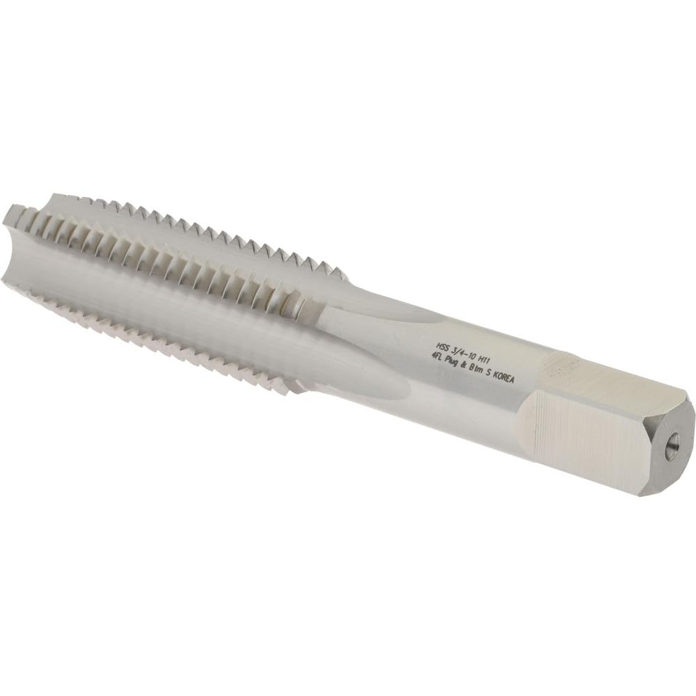 Hertel High-Speed Steel Straight Flute Tap, 3/4-10 UNC, 4 Flute, Plug Chamfer, Bright/Uncoated Finish, 4-1/4" OAL, Right Hand, H11