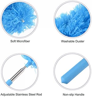 sourcing map Microfiber Cleaning Duster, 12 to 31.5 Inch Washable Extendable Brush for Window, Furniture, Blue