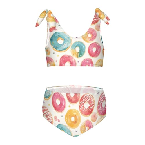 KLL Donuts Background Girls' Two Piece Bikini Set Scoop Neck Swimsuit Swimwear Adjustable Shoulder Strap