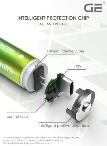 Image of GE AA rechargeable batteries (Lithium 1.5V - 2500 mWh) - in 2025 | Fast Charge (Direct USB‑C + Wireless) | pack of 4 batteries | 10 years of life and 1,500+ recharges