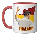 Thalapathy Vijay Thalaiva TVK Flag Tamil Kollywood Ceramic Mug, Red/White
