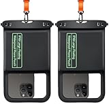 SUPFINE 2 Pack Waterproof Phone Pouch Floating, Large Cell Case, IPX8 Dry Bag with Lanyard for iPhone 14 Pro Max/ 13/12/ 11/ Galaxy S23 Ultra S22 Vacation Swimming- Black, Black/Black, KT01