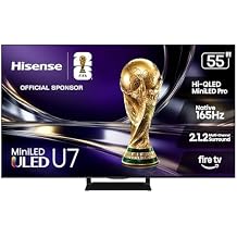Hisense 55" U7 Mini-LED ULED 4K UHD Best Premium Gaming HDR Smart Fire TV (55U7SF, 2026 New) - Hi-QLED, Native 165Hz, VRR 3