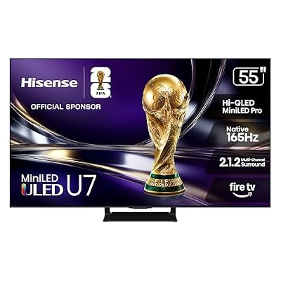 Hisense 55" U7 Mini-LED ULED 4K UHD Best Premium Gaming HDR Smart Fire TV (55U7SF, 2026 New) - Hi-QLED, Native 165Hz, VRR 330, Dolby Vision IQ · Atmos, IMAX Enhanced, Anti-Reflection, 2.1.2 Ch, Alexa+