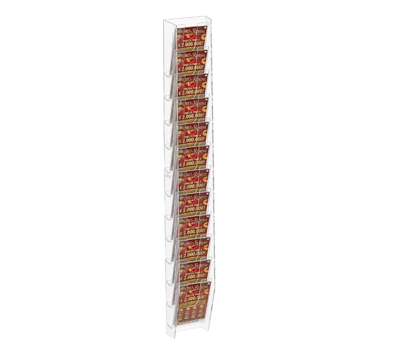 Espositore Porta Schedine e Gratta e Vinci da Parete, Plexiglass Trasparente (12 Tasche a Fila Unica)