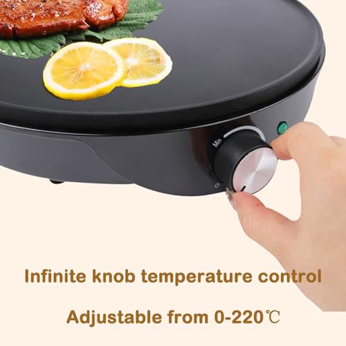 Máquina eléctrica para Crepes y panqueques con Control de Temperatura, de Acero Inoxidable, Incluye esparcidor de Masa para cocinar fácilmente Huevos, panqueques y Crepes,