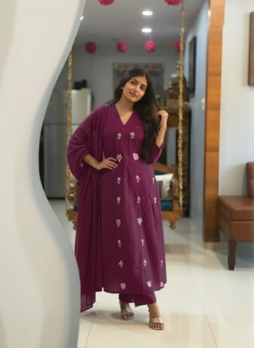Image of ANNI Designer Women's Rayon Viscose Straight Kurta Set with Pant and Dupatta | Stylish Long Kurti Dress for Festive, Party, and Ethnic Wear