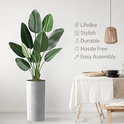 Artificial Tree In White Marble Effect Planter, Fake Bird Of Paradise Silk Tree For Indoor And Outdoor Home Decoration - 67" Overall Tall (Plant Pot Plus Tree) #TOP2