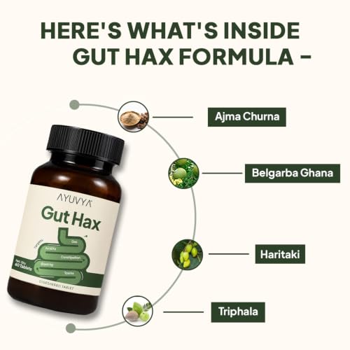 Image of Auvya Gut Hax | Ayurvedic Tablets for Gas, Acidity, Bloating & Constipation | Supports Digestion & Gut Health | 60 Ayurvedic Tablets | As Seen on Shark Tank