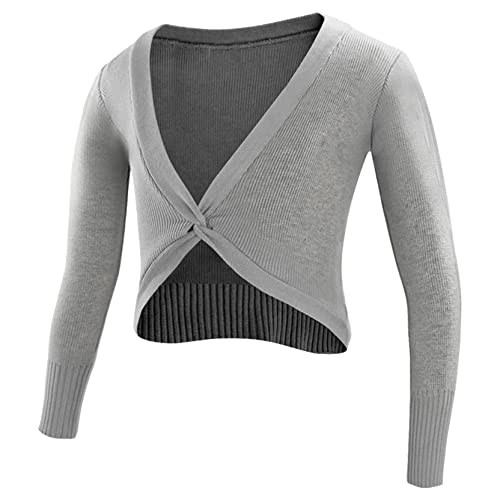 Youth Girls Long Sleeve Cotton Cropped Cardigan Gymnastic Ballet Dance Wrap Tops Twist Knot Front Dancing Cardigan