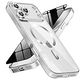Magnetic for iPhone 17 Pro Max Case with Privacy Screen Protector & Full Camera Cover,[Non-Yellowing] Shockproof Clear Phone Case Compatible with MagSafe Women Girls for iPhone 17 ProMax,Silver