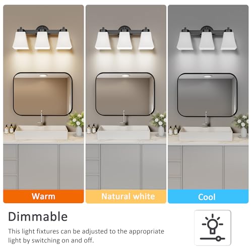 Image of Black Bathroom Vanity Light Fixtures - Rustic Brushed Nickel 3 4 5 Bulb Lights Fixture Over Mirror - Kitchen Glass Wall Sconce For Over Sink Gold - Small Modern Farmhouse Bath Lighting Sconces
