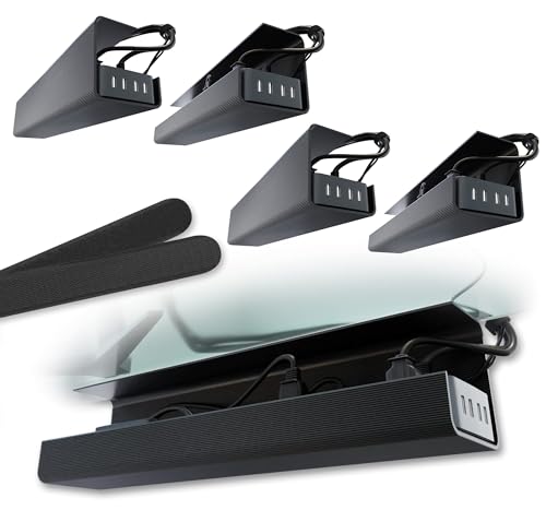 Image of No-Screw Under Desk Cable Management Tray - Self-Adhesive Installation, Cord Management, Cable Tray, Under Desk Wire Organizer - Black Set of 4