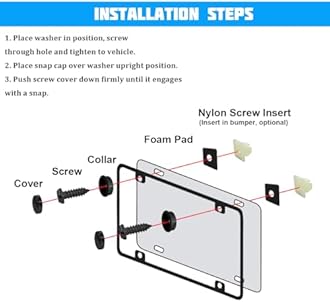 YALOK Anti Theft License Plate Screws Kits 4Sets Rustproof Stainless Steel Car Tag Plate Mounting Hardware, M6 (1/4") Tamper Proof Fastener Nut, Caps Cover for Front Rear Frame Holder (Slotted-Black)