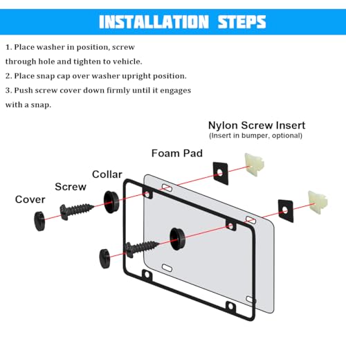 YALOK Anti Theft License Plate Screws Kits 4Sets Rustproof Stainless Steel Car Tag Plate Mounting Hardware, M6 (1/4") Tamper Proof Fastener Nut, Caps Cover for Front Rear Frame Holder (Slotted-Black)