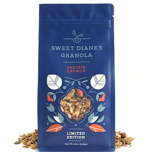 Image of Sweet Diane's Granola - Standard Size (10 oz): Organic, Low-Sugar, High-Fiber, Gluten-Free, Vegan, Delicious Breakfast and Snack Topper (Classic Size, Protein Crunch)