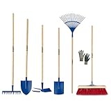Crisalide® Set Completo Da Giardinaggio 7 Pezzi – Scopa Industriale, Guanti, Rastrello Foglie, Vanghetta, Zappino, Rastrello 12 Denti, Badile a Punta | Attrezzi Resistenti per Orto, Giardino