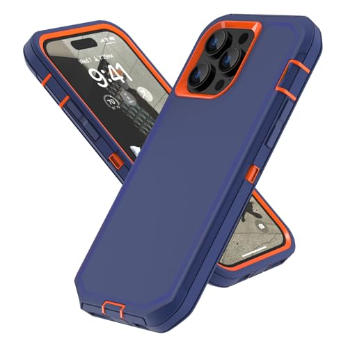 Sansunto Compatible for iPhone 13 Pro Max Case, iPhone 12 Pro Max 3 Layer Full Body Protective Phone Case, Armor Hybrid Tough Rugged Durable Heavy Duty Cover for Men & Women. (Navy/Orange)