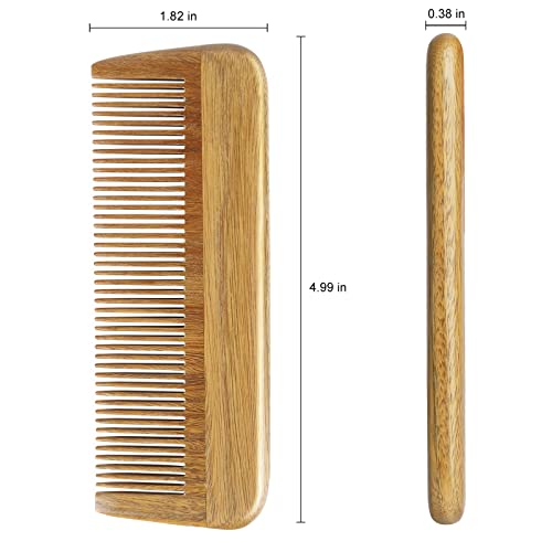 Onedor Handmade 100% Natural Green Sandalwood Wooden Comb For Men Hair, Beard, And Mustache Styling Pocket Comb With Leather Case (Short) #TOP4