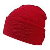 Komonee Beanie Hat Plain Red Soft Comfortable Casual for Men Women Warm Knitted Winter Woolly Skully Ski Headwear Stretchy Thermal Unisex Cap Perfect for Daily Wear Outdoor Sports and Hiking