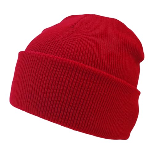 Komonee Beanie Hat Plain Red Soft Comfortable Casual for Men Women Warm Knitted Winter Woolly Skully Ski Headwear Stretchy Thermal Unisex Cap Perfect for Daily Wear Outdoor Sports and Hiking