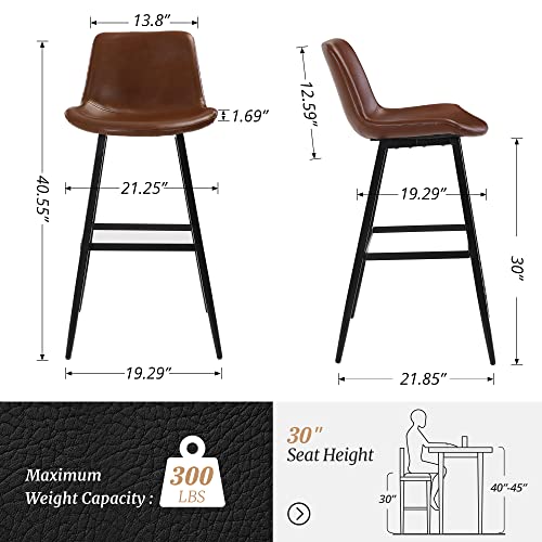 Cozyman Indoor/Outdoor Industrial Faux Leather Barstool With Back And Metal Leg,Set Of 4,Armless Chairs For High Table Kitchen Island Pub Living Room,30",Dark Brown #TOP1