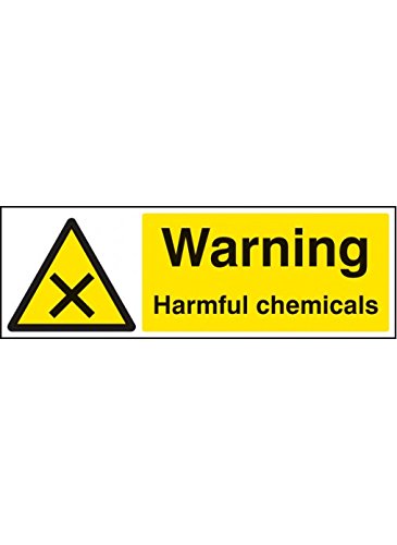 Caledonia Signs 14459M Warning Harmful Chemicals Sign, 600 mm x 200 mm, Rigid Plastic