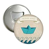 DIYthinker Papier Falten Boot Ozean-Liebe Meer Segeln Runde Flaschenöffner Kühlschrankmagnet-Abzeichen-Knopf 3Pcs Geschenk Silber