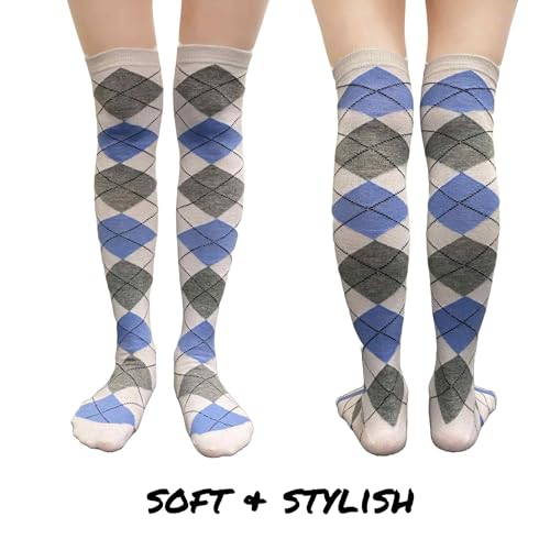 Image of COUVER Women's Thigh High /Over Knee Fashion Argyle Socks, Medium, 1 Pair