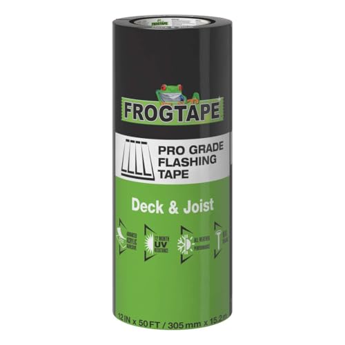 Image of FrogTape Pro Grade Deck and Joist Flashing Tape - 12 Inch Width (12 in. x 50 ft) - All Weather & UV Resistant Linerless Tape for Decking, Wood, Beams with Advanced Acrylic Adhesive - 13 mils - Black