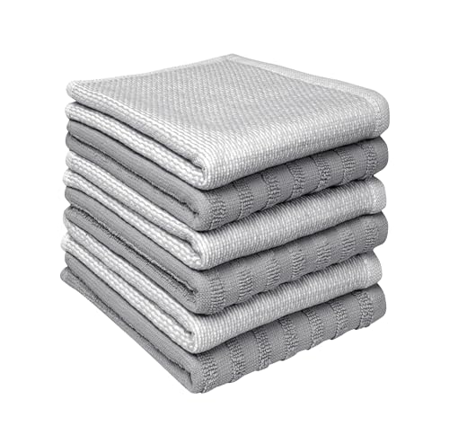 Image of Bumble Premium Dish Cloths 13 inchx13 inch (6 Pack) | 100% Natural Ring Spun Cotton | 400 GSM | Highly Absorbent & Soft |Yarn Dyed & Solid Dyed Terry Dish Cloth Set - Grey