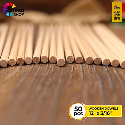 Wooden Dowel Rods For Craft 3/16 X 12 Inch - 50 Pcs Sturdy Dowels Wood - Craft Supplies Sticks For Centerpieces - Model Building Wedding Ribbon Wands… #TOP4