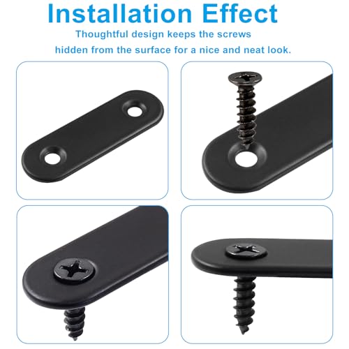 HARSKIYER 12 Pcs 2 Inch Straight Bracket, Stainless Steel Flat Mending Brace, Black Connector Plate with Mounting Screws & Screwdriver for Furniture Repair, Fixing
