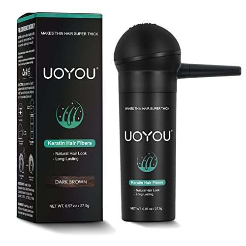 UOYOU Hair Fibres DARK BROWN 27.5g with Pump Applicator, Natural Keratin Hair Building Fibers for Thinning Hair, Undetectable