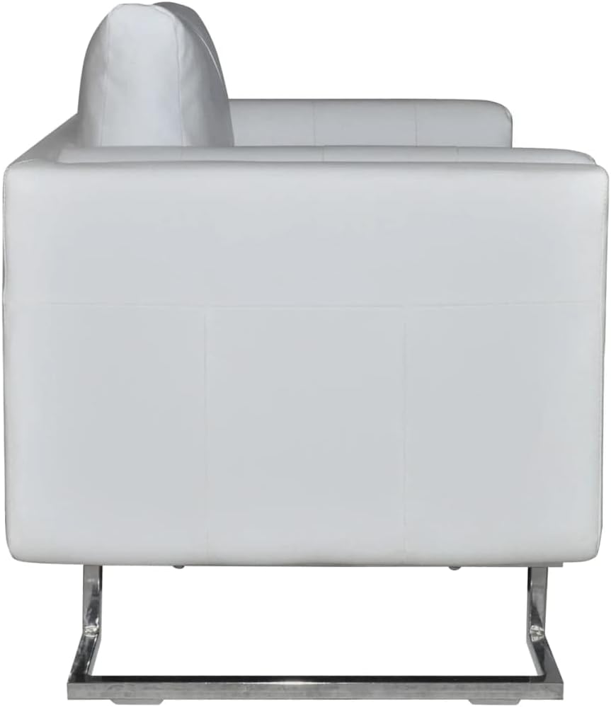 vidaXL Armchair White Leather, Wood, Chrome Medium Ergonomic Armchair