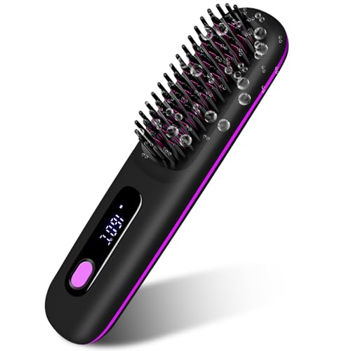 Go Brush Pro, Gobrush Pro Hair Straightening Irons, Portable Straightener Brush, Cordless Hair Straightener Comb, Rechargeable Portable Hair Straightener for Women (Black)