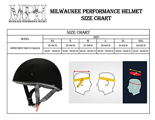 Milwaukee Helmets Mph9711Dot Dot Approved 'Bare Bones' Glossy Black Half Motorcycle Helmet For Men And Women Biker - 2X-Large #TOP3