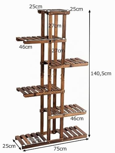 GOPLUS Estanteria Madera para Plantas, Desmontable Soporte para Flores Interior, Estante Decorativa de Macetas, Madera Maciza, 6 Capas, 75 x 25 x 140,5 cm