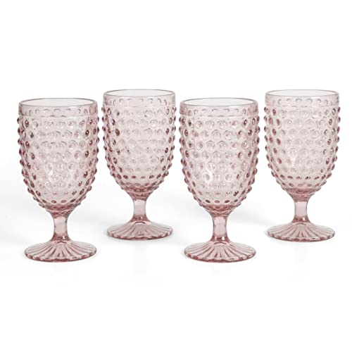 Martha Stewart Chauncey 4-Pack 14.2 oz Hobnail Handmade Glass Goblet - Pink by Martha Stewart - Used condition - US$25.93
