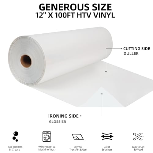 Image of FUNKAKA Heat Transfer Vinyl Rolls 12 inch x 100ft White Iron on Vinyl for Shirt