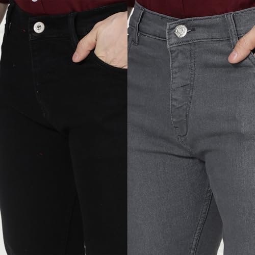 Image of DAIS Men's Stretchable Straight Fit Mid Rise Jeans, Pack of 2, (Combo of 2 Jeans)