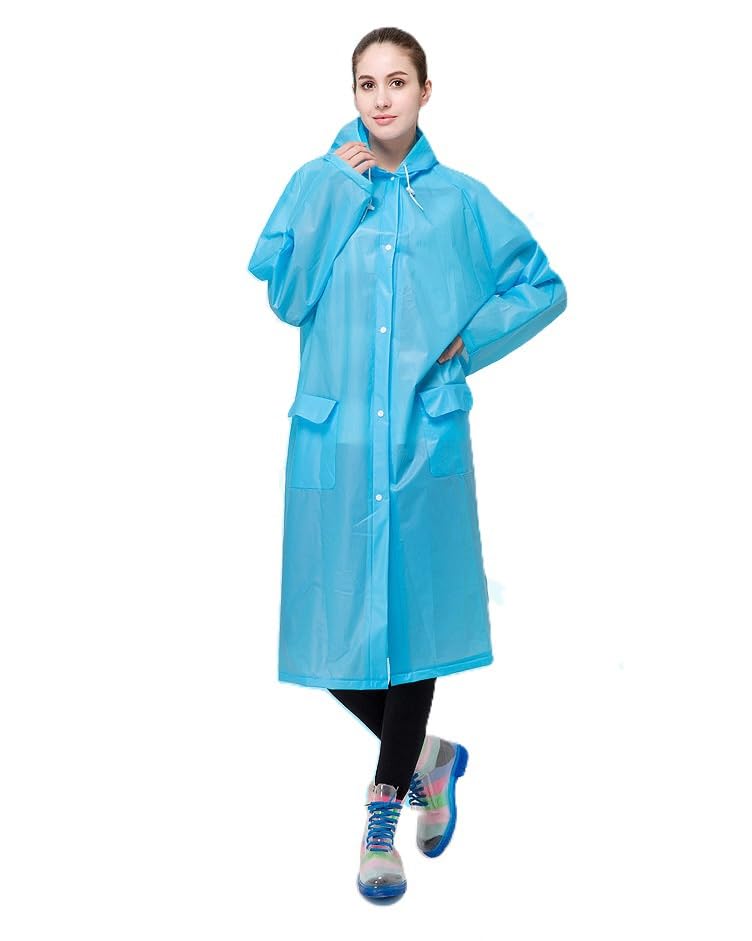 alexvyan Blue EVA Poncho Raincoat for Women Lightweight Waterproof Coat with Hood, Adjustable Drawstring, Button Closure Reusable & Durable Outdoor Rainwear-picture-35