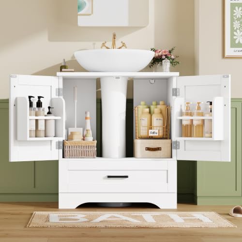 Image of TEENFON 24 inch Pedestal Sink Storage Cabinet with 2 Doors & 1 Drawer