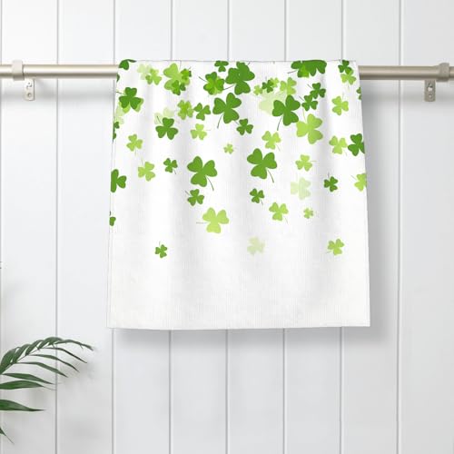 Image of St. Patrick's Day Kitchen Towels Lucky Clover Green Shamrock Dish Towels, 16x24 Inch Farmhouse Seasonal Spring Absorbent Hand Towels for Decoration Home Kitchen Dinner Drying Set of 2