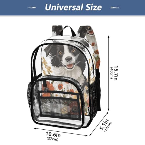 Cute Dog Face Flowers Bloom Kids Clear Backpack Clear Book Bags For Girls Boys Transparent Heavy Duty Bag4