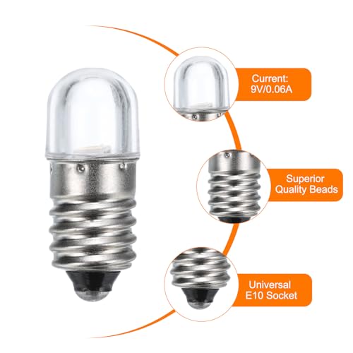 MECCANIXITY 9V/0.06A E10 Mini LED Light Bulbs, 10Pcs Miniature Screw Bulbs Flashlight Bulbs for Scientific Experiment Lighting DIY Accessories, Warm White Light - Thumbnail 3